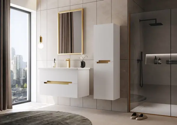 Orka Lodi Banyo Dolabı Takımı 100 cm Beyaz - Altın - 1