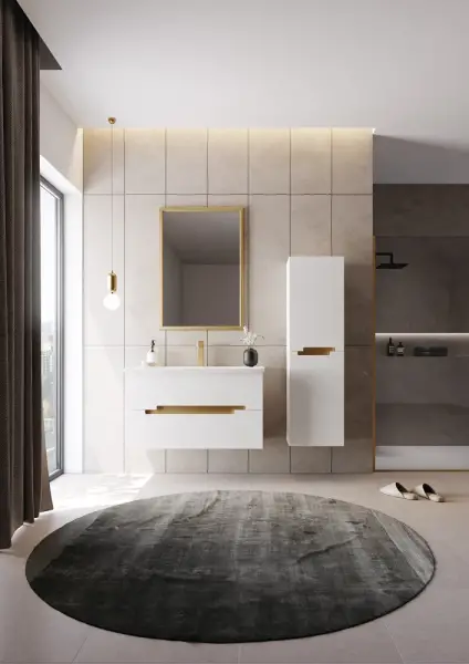 Orka Lodi Banyo Dolabı Takımı 100 cm Beyaz - Altın - 2