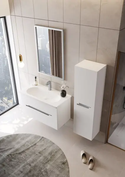 Orka Lodi Banyo Dolabı Takımı 80 cm Beyaz - Gümüş - 2