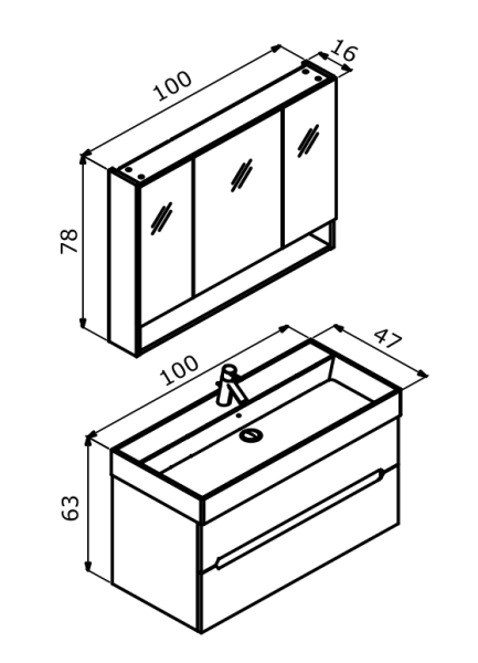 Orka Malta Banyo Dolabı Takımı 100 cm Kaşmir - 3
