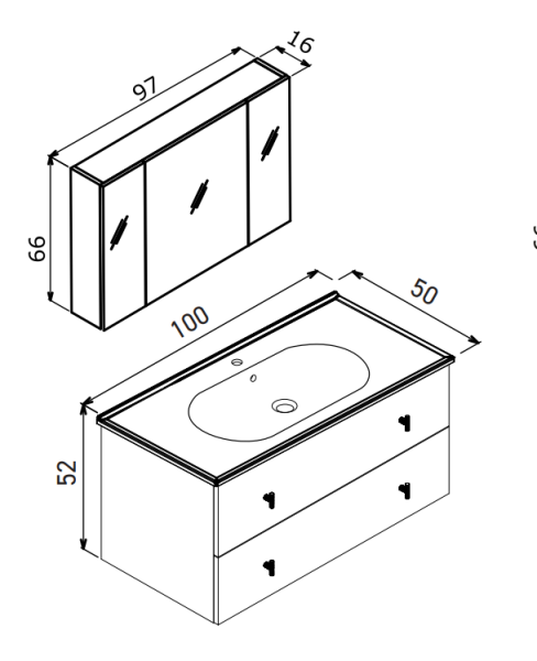 Orka Milazzo Banyo Dolabı Takımı 100 cm Beyaz Asma - 2