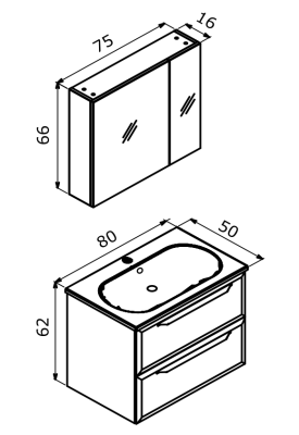 Orka Nuvola Banyo Dolabı Takımı 80 cm Kaşmir - 2