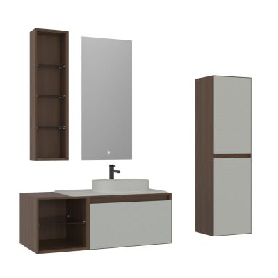 Orka Pacific Banyo Dolabı Takımı 110 cm Mocha Meşe - Mat Kaşmir - 3