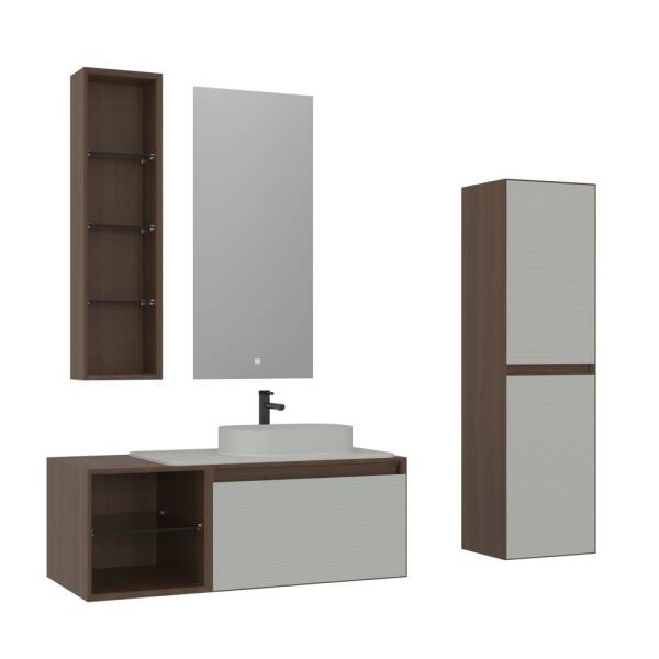 Orka Pacific Banyo Dolabı Takımı 110 cm Mocha Meşe - Mat Kaşmir Lake - 1