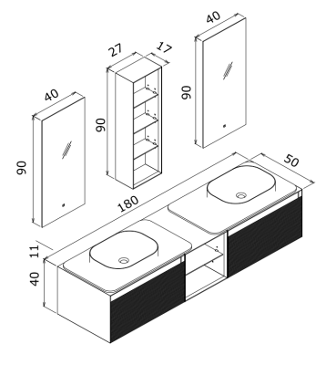 Orka Pacific Banyo Dolabı Takımı 180 cm Mocha Meşe - Mat Antrasit - 4