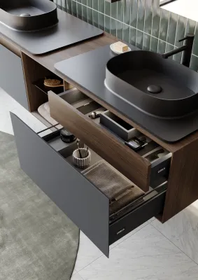 Orka Pacific Banyo Dolabı Takımı 180 cm Mocha Meşe - Mat Antrasit - 3