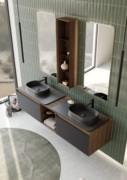 Orka Pacific Banyo Dolabı Takımı 180 cm Mocha Meşe - Mat Antrasit - 2