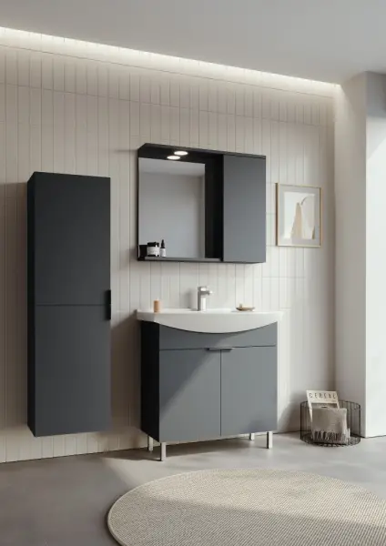 Orka Purus Ayaklı Banyo Dolabı Takımı 80cm Antrasit - 1