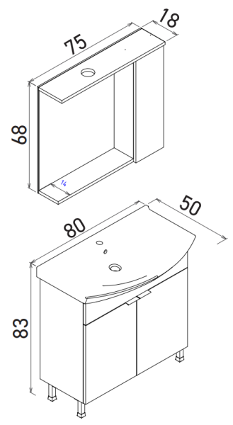 Orka Purus Ayaklı Banyo Dolabı Takımı 80cm Antrasit - 2