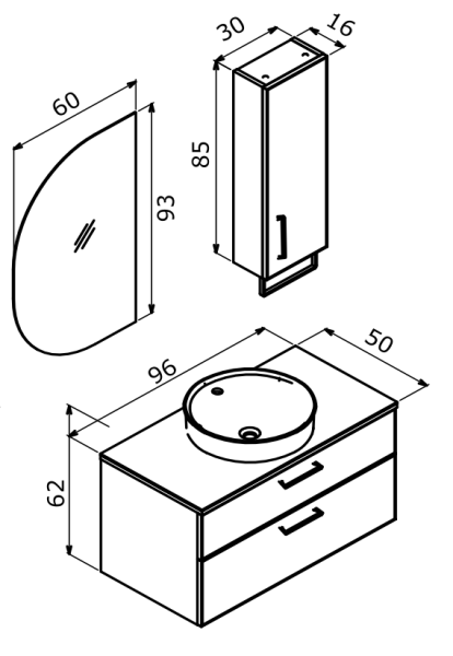 Orka Salerno Banyo Dolabı Takımı 95 cm Sardunya - 4