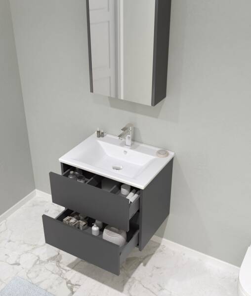 Orka Side Çekmeceli Banyo Dolabı Takımı 65 cm Antrasit - 3