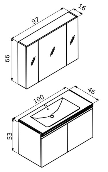 Orka Terme Banyo Dolabı Takımı 100 cm Siyah - 2