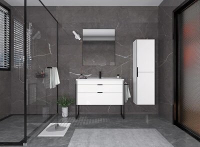 Orka Trio Banyo Dolabı Takımı 100 cm Beyaz - ORKA BANYO