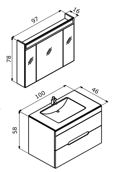 Orka Varna Banyo Dolabı Takımı 100 cm Kaşmir - 3