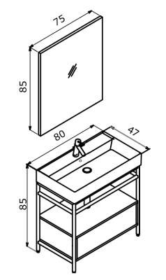 Orka Vegas Banyo Dolabı Takımı 80 cm Antrasit - Siyah Lavabo - 3