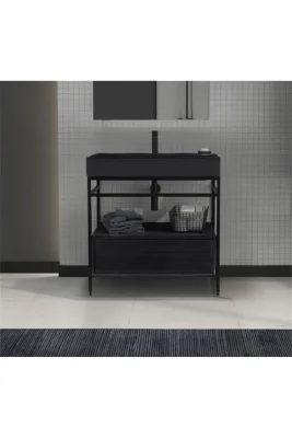 Orka Vegas Banyo Dolabı Takımı 80 cm Antrasit - Siyah Lavabo - 1