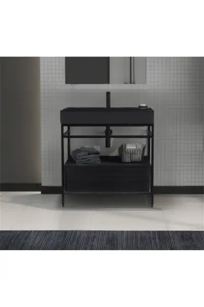 Orka Vegas Banyo Dolabı Takımı 80 cm Antrasit - Siyah Lavabo - 1