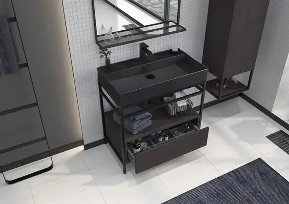 Orka Vegas Banyo Dolabı Takımı 80 cm Antrasit - Siyah Lavabo - 2