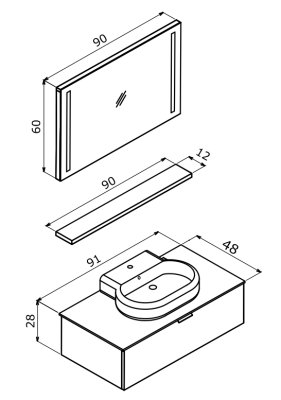Orka Yalıköy Banyo Dolabı Takımı 90 cm Siyah - Beyaz - 4