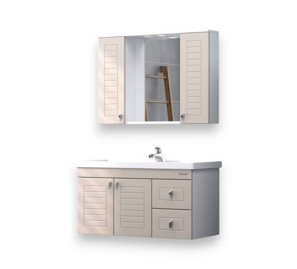 Shower Alder Banyo Dolabı 100cm Sahra-Beyaz - 1