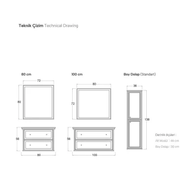 Shower Art Deco Banyo Dolabı 80cm Antrasit Gri - 2