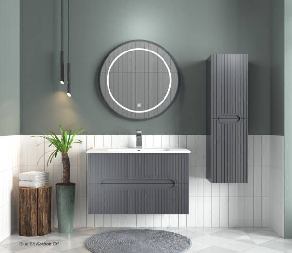 Shower Blue Banyo Dolabı 100cm Karbon Gri - 1