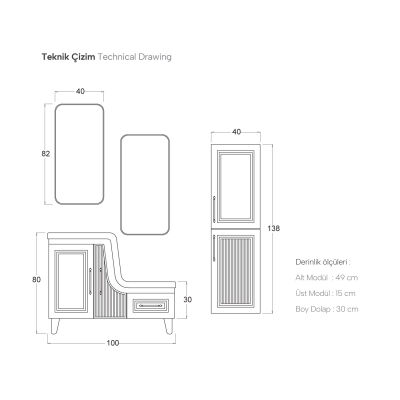 Shower Ceylin Banyo Dolabı 105cm Antrasit Gri - 2