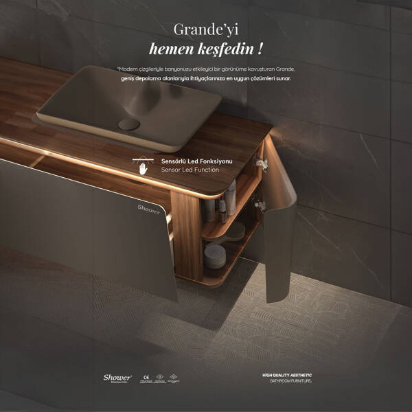 Shower Grande Banyo Dolabı 85cm Antrasit Gri - 2