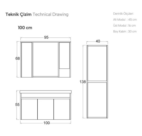 Shower Hazar Banyo Dolabı 100cm Beyaz - 2