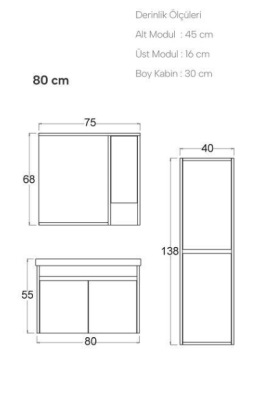 Shower Hazar Banyo Dolabı 80cm Beyaz - 2