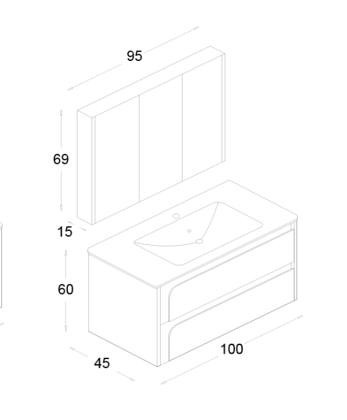 Shower Hitit Banyo Dolabı 100cm Melisa - 2