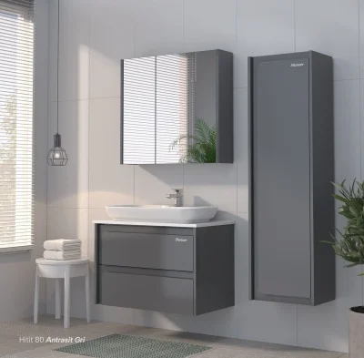Shower Hitit Banyo Dolabı 80cm Antrasit - 1