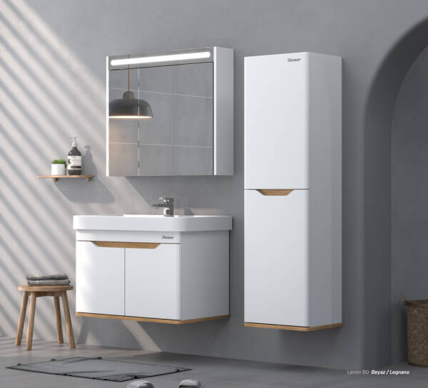 Shower Lenon Banyo Dolabı 80cm Beyaz - 1