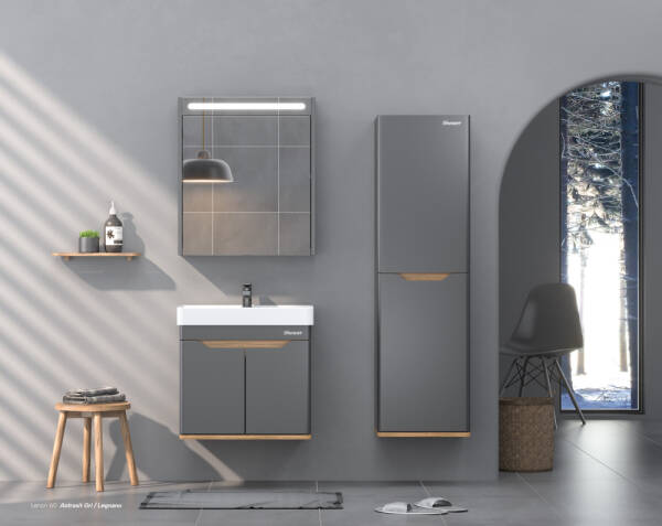 Shower Lenon Banyo Dolabı 80cm Antrasit Gri-Legnano - 1
