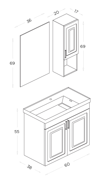 Shower Loren Banyo Dolabı 60cm Beyaz - 2
