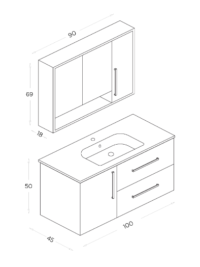 Shower Moon Banyo Dolabı 100cm Kanyon-Alaska - 4