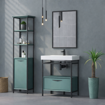 Shower Ordin Banyo Dolabı 65cm Petrol Mavi - SHOWER