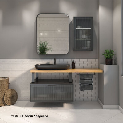 Shower Prestij Banyo Dolabı 130cm Siyah - SHOWER