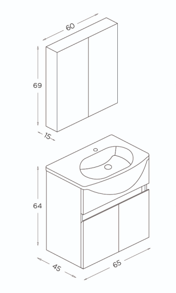 Shower Star Banyo Dolabı 65cm Sidon-Beyaz - 2