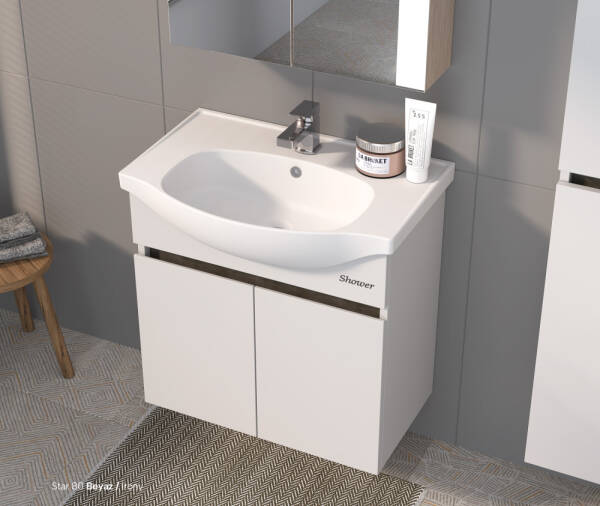 Shower Star Banyo Dolabı 80cm Beyaz-İrony - 1