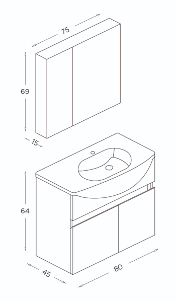Shower Star Banyo Dolabı 80cm Sidon-Beyaz - 2