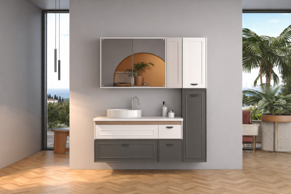 Shower Trio Banyo Dolabı 100cm Antrasit Gri-Beyaz - 1