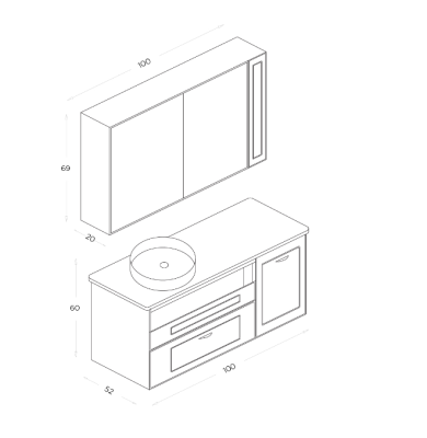 Shower Trio Banyo Dolabı 100cm Gül Kurusu-Beyaz - 2