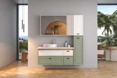 Shower Trio Banyo Dolabı 100cm Kaşmir Beyaz Legnano - SHOWER