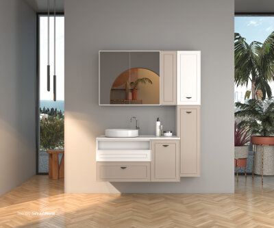 Shower Trio Banyo Dolabı 100cm Sahra-Beyaz - SHOWER