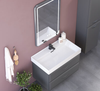 Shower Truva Banyo Dolabı 80cm Antrasit Gri - SHOWER