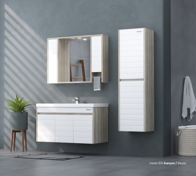 Shower Vesta Banyo Dolabı 100cm Kanyon-Beyaz - SHOWER