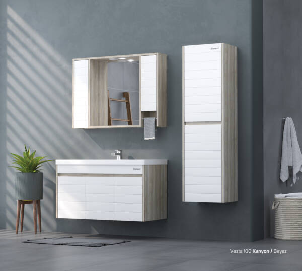 Shower Vesta Banyo Dolabı 100cm Kanyon-Beyaz - 1