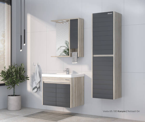 Shower Vesta Banyo Dolabı 65cm Kanyon-Antrasit Gri - 1