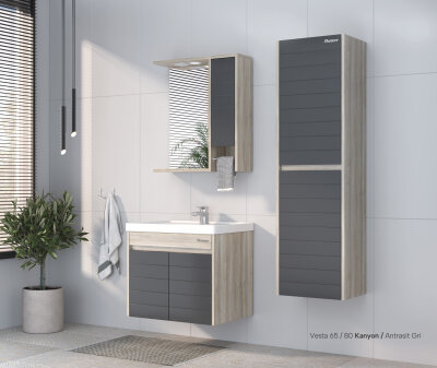 Shower Vesta Banyo Dolabı 80cm Kanyon-Antrasit Gri - SHOWER
